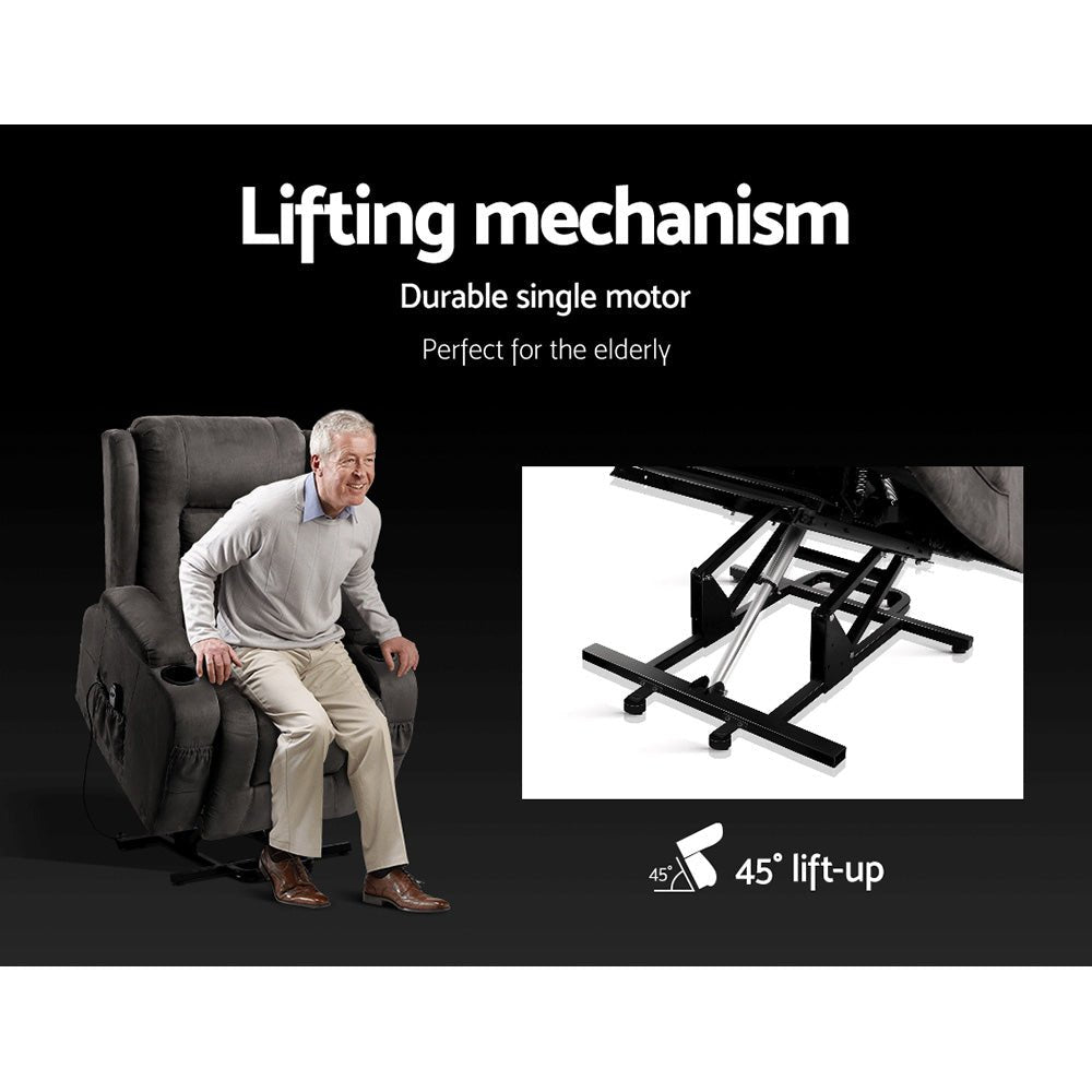 Recliner Chair Lift Assist Heated Massage Chair Velvet Rukwa - Furniture > Bar Stools & Chairs > Massage Chairs - Rivercity House & Home Co. (ABN 18 642 972 209) - Affordable Modern Furniture Australia