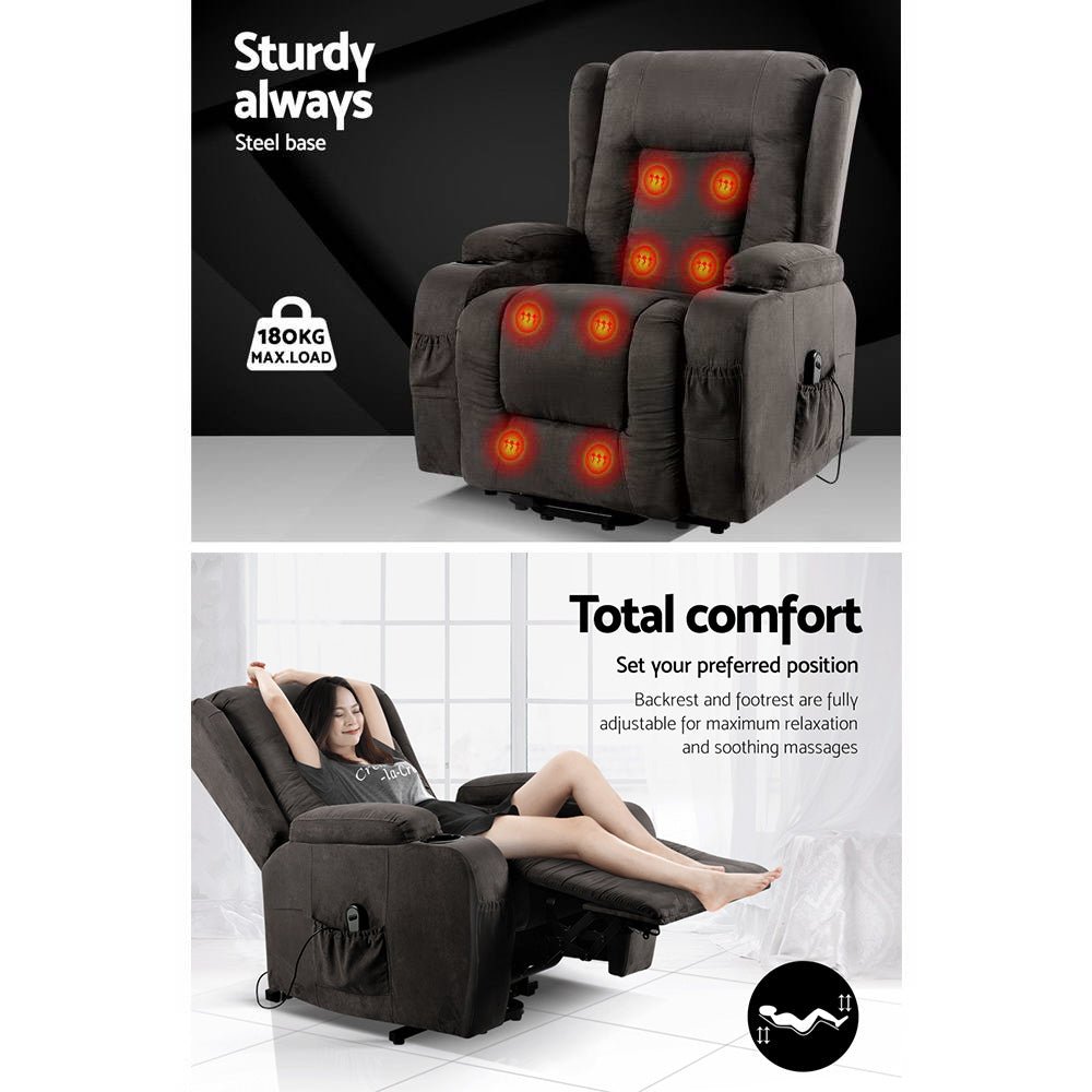 Recliner Chair Lift Assist Heated Massage Chair Velvet Rukwa - Furniture > Bar Stools & Chairs > Massage Chairs - Rivercity House & Home Co. (ABN 18 642 972 209) - Affordable Modern Furniture Australia