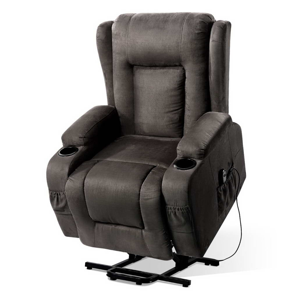 Recliner Chair Lift Assist Heated Massage Chair Velvet Rukwa - Furniture > Bar Stools & Chairs > Massage Chairs - Rivercity House & Home Co. (ABN 18 642 972 209) - Affordable Modern Furniture Australia