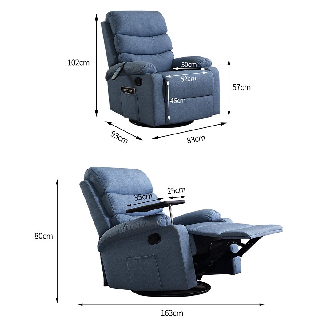 Recliner Massage Chair with Heated Massage and Remote Control - Blue - Rivercity House & Home Co. (ABN 18 642 972 209) - Affordable Modern Furniture Australia