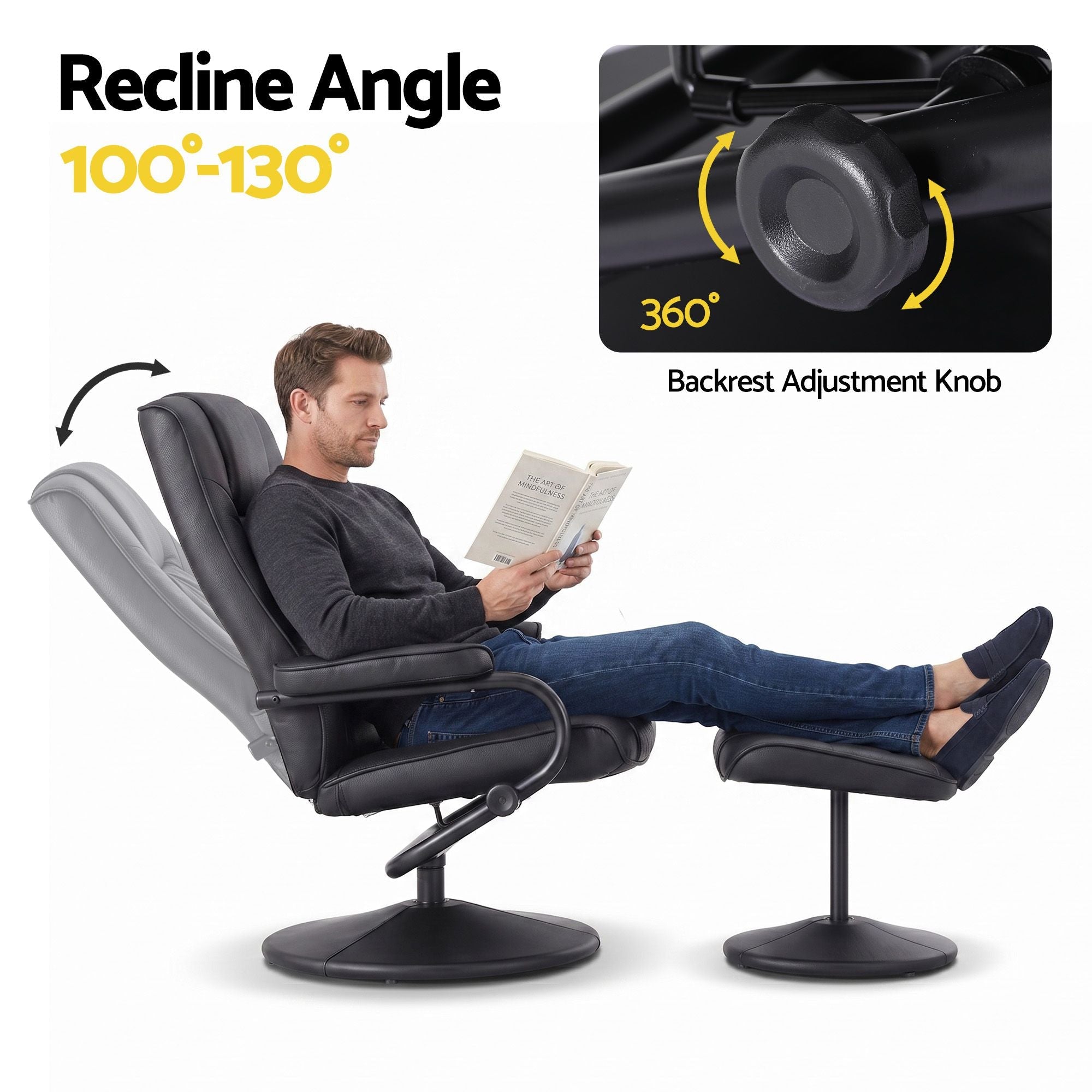 Recliner with Ottoman 360 - Degree Swivel Recliner Chair and Ottoman Set PU Leather Black - Furniture > Bar Stools & Chairs > Arm Chairs & Recliners - Rivercity House & Home Co. (ABN 18 642 972 209) - Affordable Modern Furniture Australia