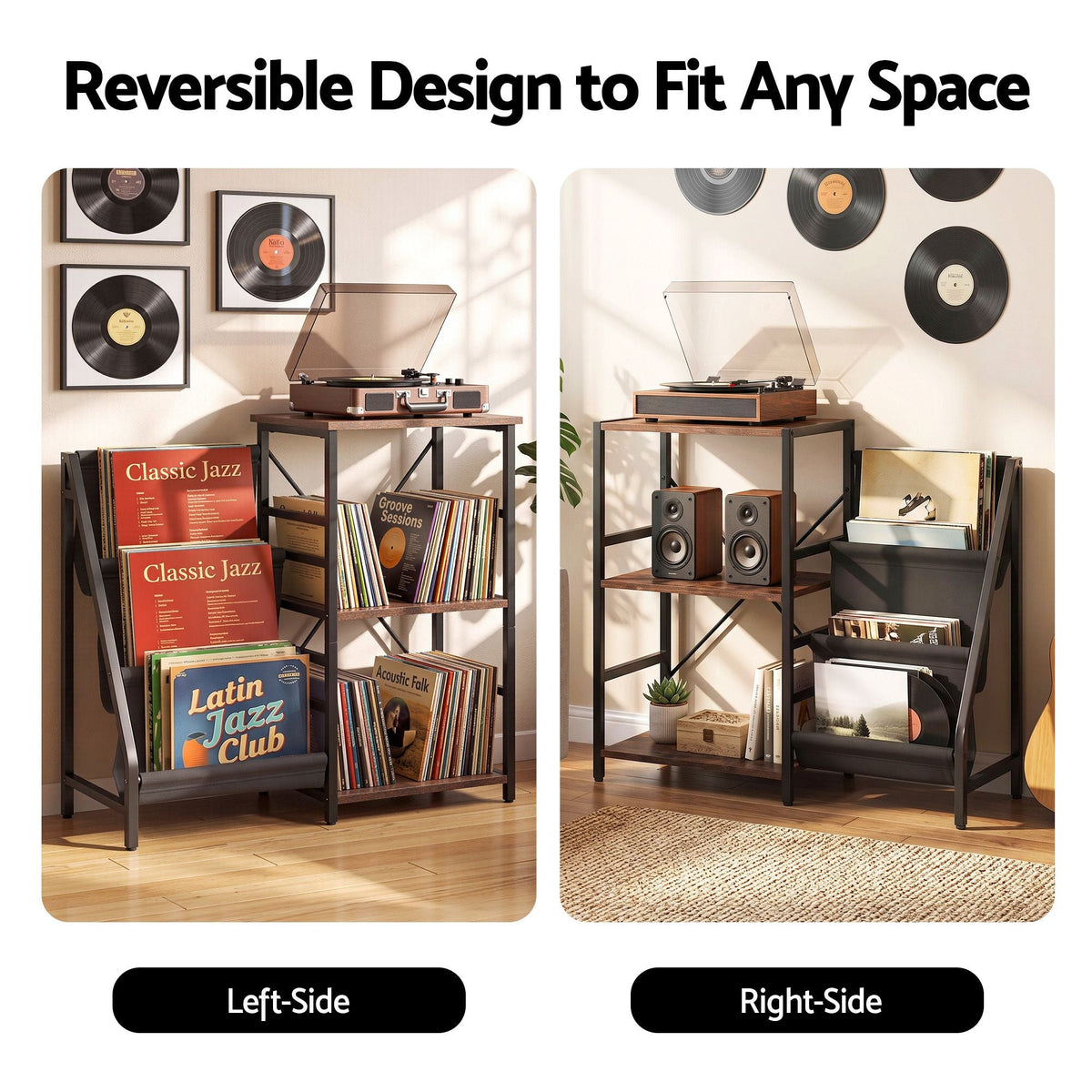 Record Player Stand with 3-Tier Vinyl Storage and Turntable Shelf - Furniture > Living Room > Bookcases & Shelves - Rivercity House & Home Co. (ABN 18 642 972 209) - Affordable Modern Furniture Australia