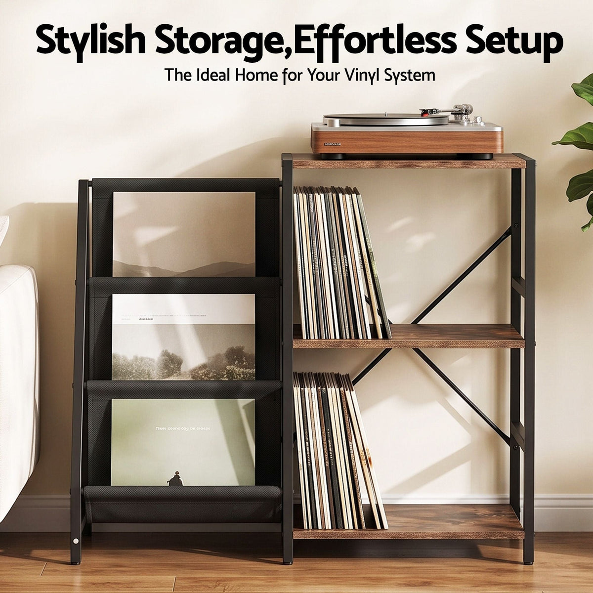 Record Player Stand with 3-Tier Vinyl Storage and Turntable Shelf - Furniture > Living Room > Bookcases & Shelves - Rivercity House & Home Co. (ABN 18 642 972 209) - Affordable Modern Furniture Australia