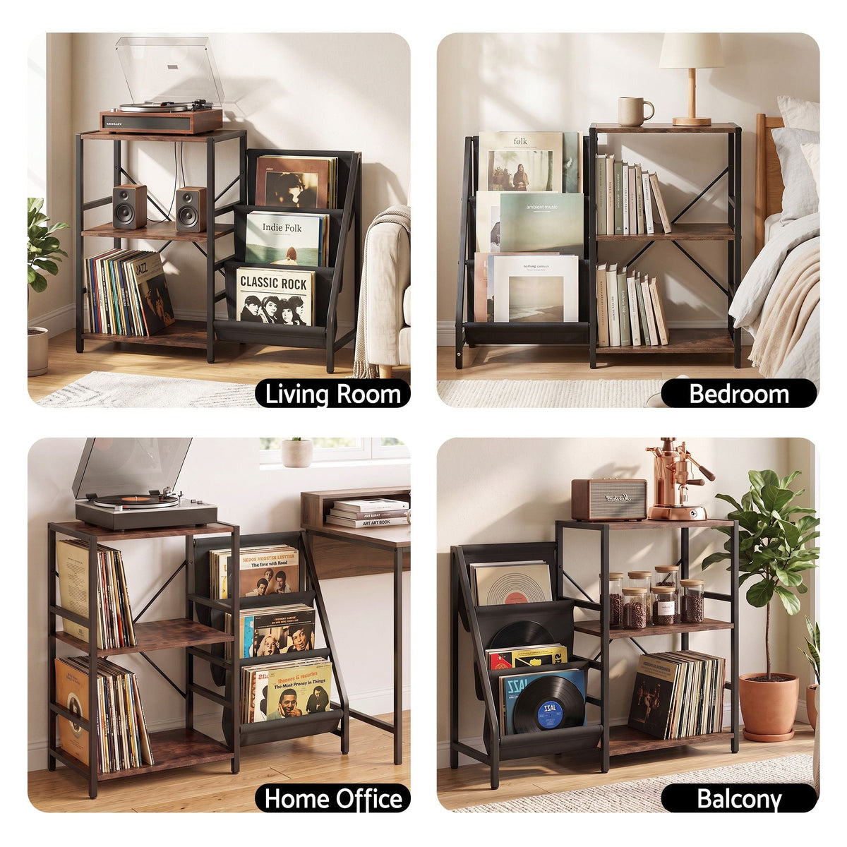 Record Player Stand with 3-Tier Vinyl Storage and Turntable Shelf - Furniture > Living Room > Bookcases & Shelves - Rivercity House & Home Co. (ABN 18 642 972 209) - Affordable Modern Furniture Australia