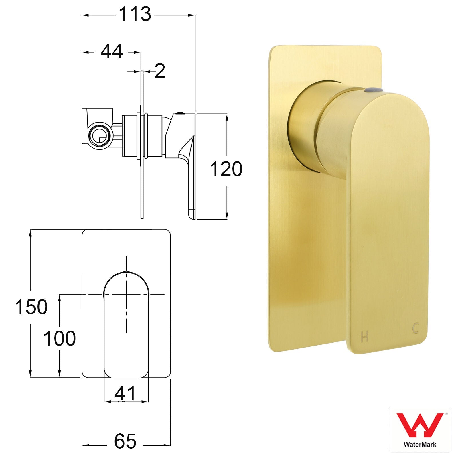 Rectangle Brushed Gold Shower Mixer Hot Cold Tapware Ceramic Cartridge Component - Furniture > Bathroom > Shower Heads & Screens - Rivercity House & Home Co. (ABN 18 642 972 209) - Affordable Modern Furniture Australia