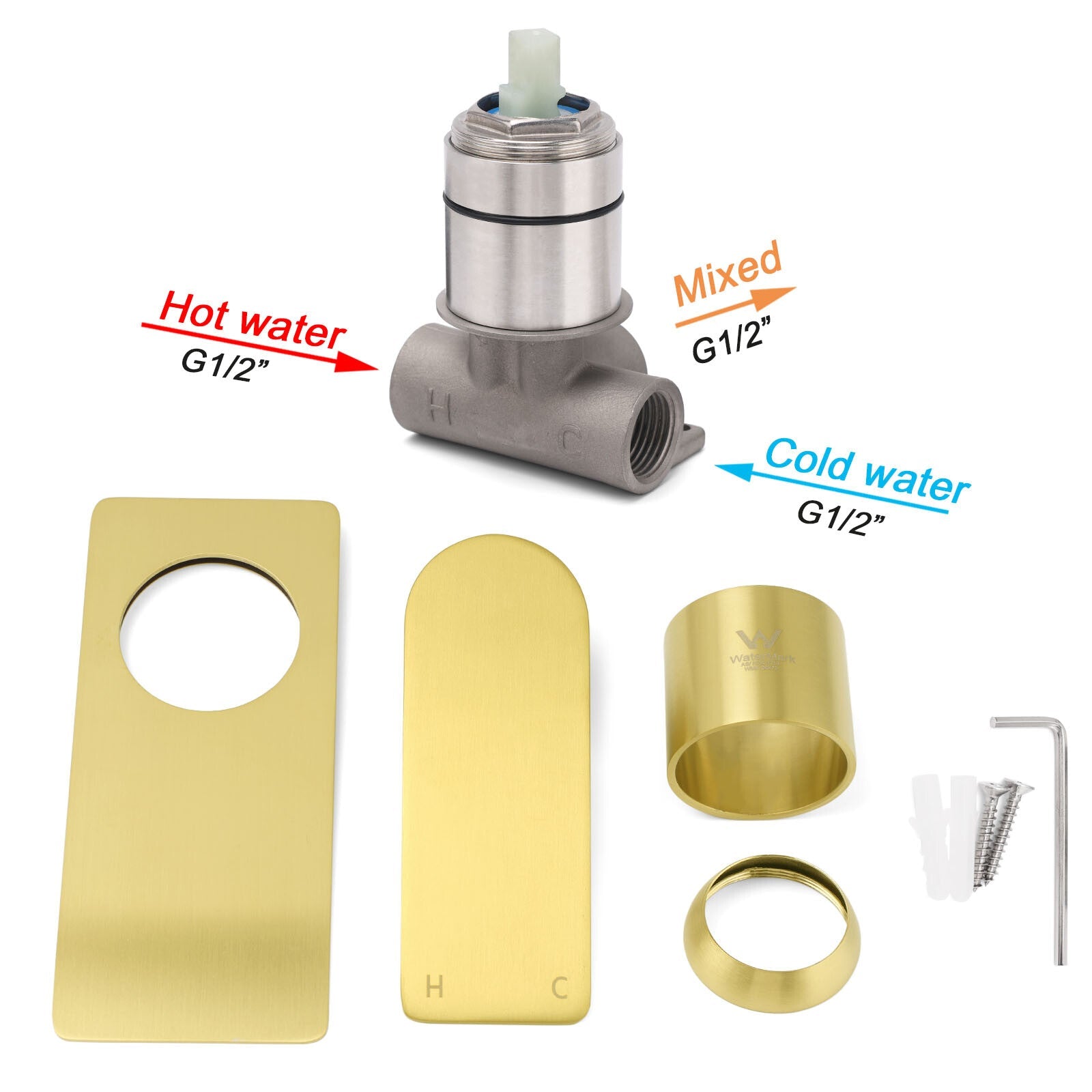 Rectangle Brushed Gold Shower Mixer Hot Cold Tapware Ceramic Cartridge Component - Furniture > Bathroom > Shower Heads & Screens - Rivercity House & Home Co. (ABN 18 642 972 209) - Affordable Modern Furniture Australia