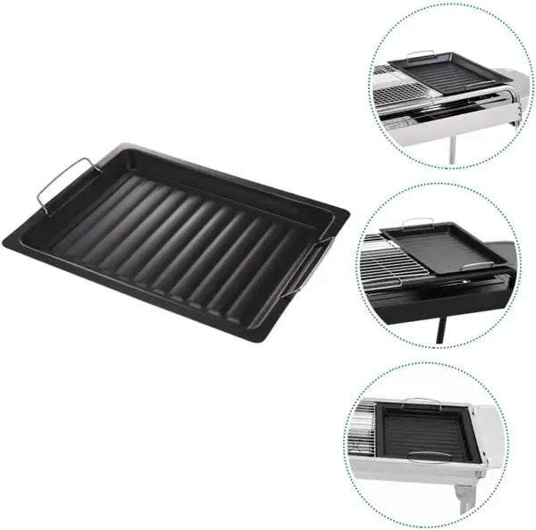Rectangular Korean Style BBQ Grill Pan with Non-Stick Carbon Steel Surface and Dual Handles - Black - Home & Garden > BBQ > BBQs & Accessories - Rivercity House & Home Co. (ABN 18 642 972 209) - Affordable Modern Furniture Australia