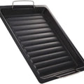 Rectangular Korean Style BBQ Grill Pan with Non-Stick Carbon Steel Surface and Dual Handles - Black