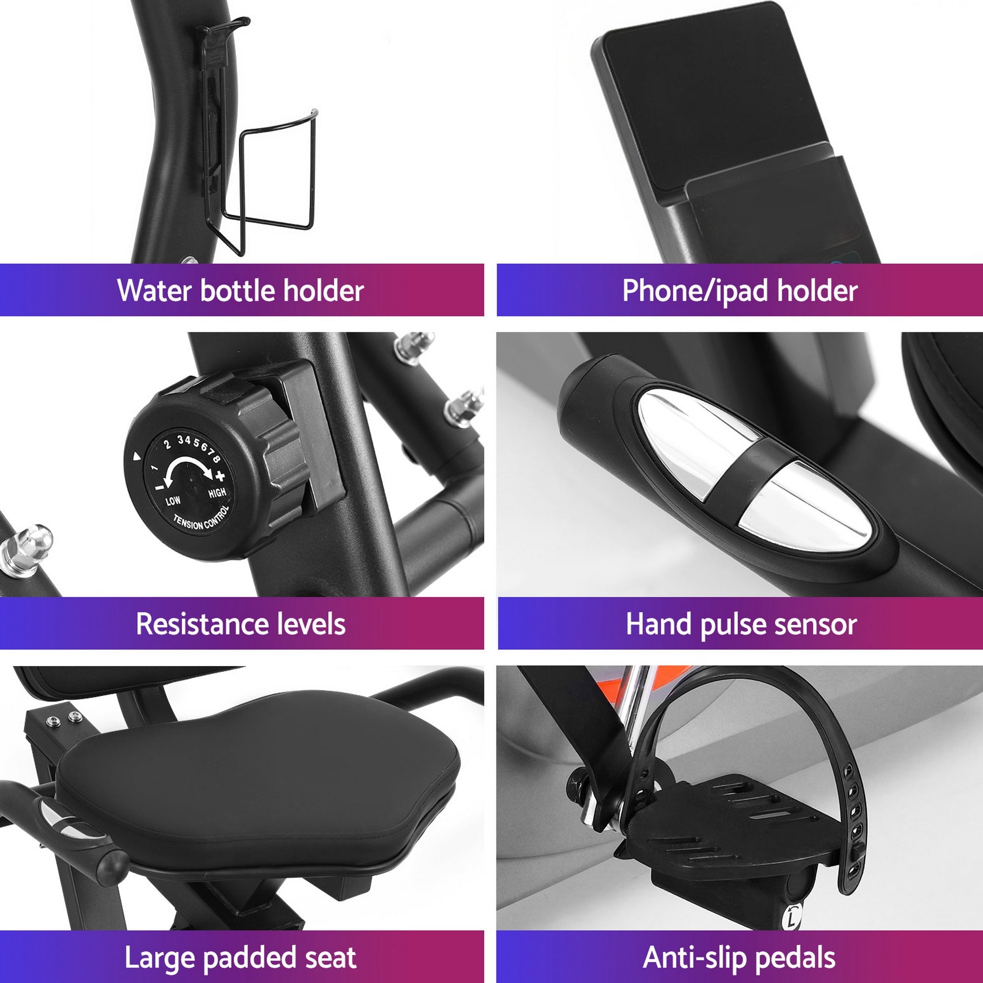 Recumbent Magnetic Exercise Bike with Bluetooth App Connect for Home Gym - Black - Sports & Fitness > Exercise, Gym & Fitness > Exercise Bikes - Rivercity House & Home Co. (ABN 18 642 972 209) - Affordable Modern Furniture Australia
