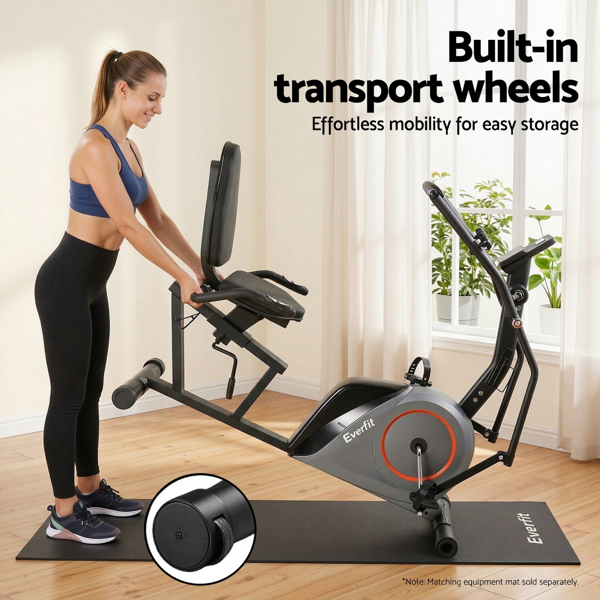 Recumbent Magnetic Exercise Bike with Bluetooth App Connect for Home Gym - Black - Sports & Fitness > Exercise, Gym & Fitness > Exercise Bikes - Rivercity House & Home Co. (ABN 18 642 972 209) - Affordable Modern Furniture Australia