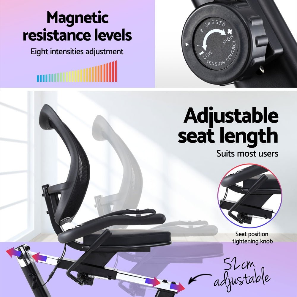 Recumbent Magnetic Exercise Bike with Mesh Chair 120kg Capacity - Black - Sports & Fitness > Exercise, Gym & Fitness > Exercise Bikes - Rivercity House & Home Co. (ABN 18 642 972 209) - Affordable Modern Furniture Australia