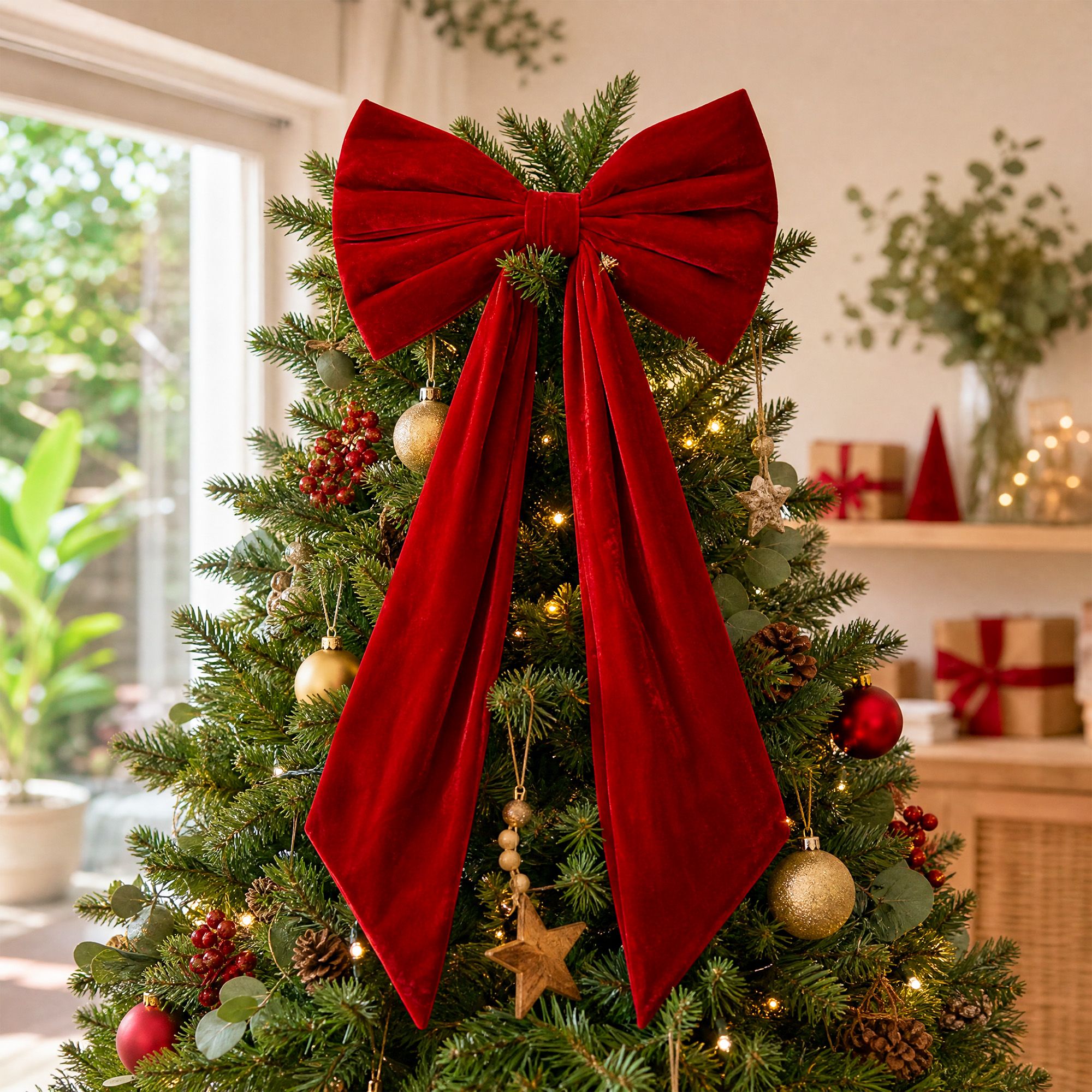 Red Velvet Christmas Bows Tree Decorations Xmas Ornaments - Occasions > Christmas > Christmas Decorations - Rivercity House & Home Co. (ABN 18 642 972 209) - Affordable Modern Furniture Australia