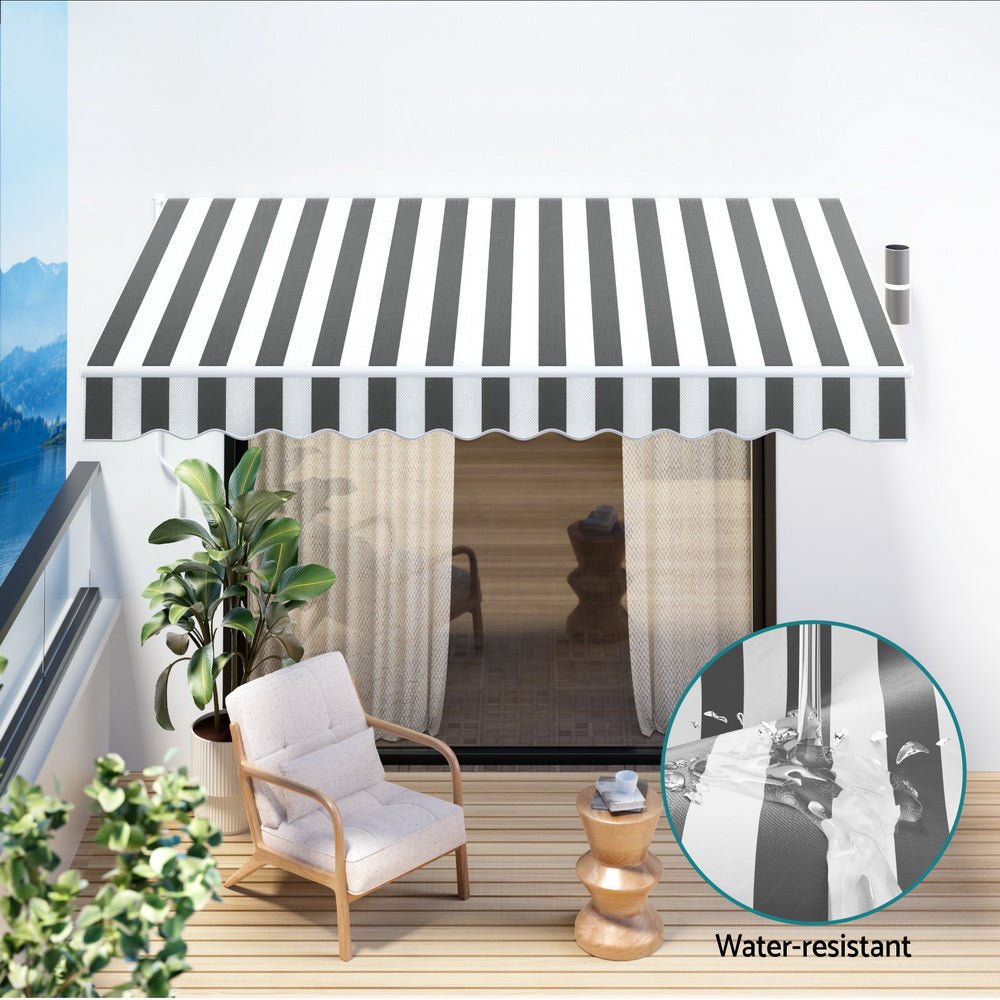 Retractable Folding Arm Awning Manual Sunshade 3Mx2.5M Grey White - Home & Garden > Shading - Rivercity House & Home Co. (ABN 18 642 972 209) - Affordable Modern Furniture Australia