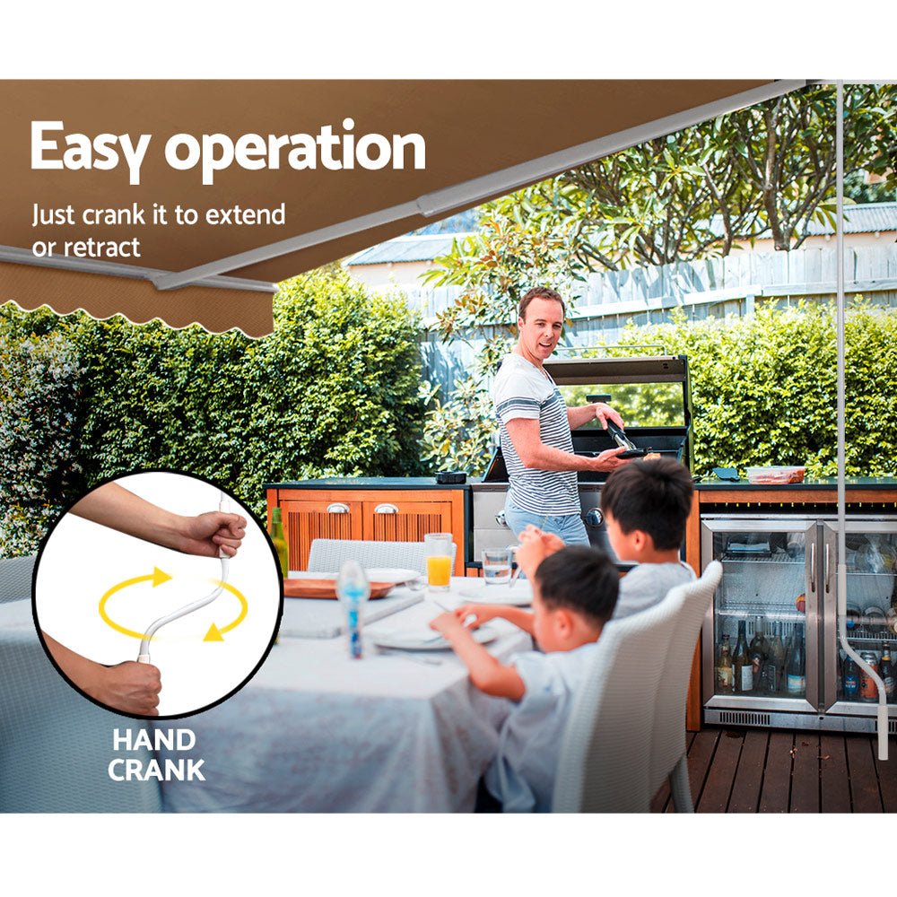 Retractable Folding Arm Awning Manual Sunshade 4Mx3M Beige - Home & Garden > Shading > Awnings - Rivercity House & Home Co. (ABN 18 642 972 209) - Affordable Modern Furniture Australia