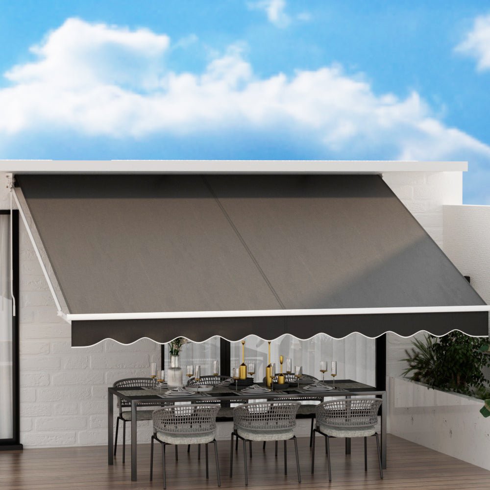 Retractable Folding Arm Awning Manual Sunshade 4Mx3M Grey - Home & Garden > Shading > Awnings - Rivercity House & Home Co. (ABN 18 642 972 209) - Affordable Modern Furniture Australia