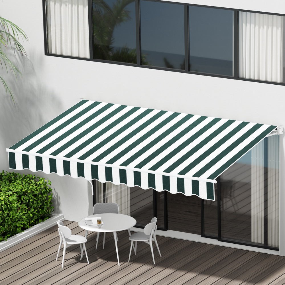 Retractable Folding Arm Awning Motorised Sunshade 3Mx2.5M Green White - Home & Garden > Shading - Rivercity House & Home Co. (ABN 18 642 972 209) - Affordable Modern Furniture Australia