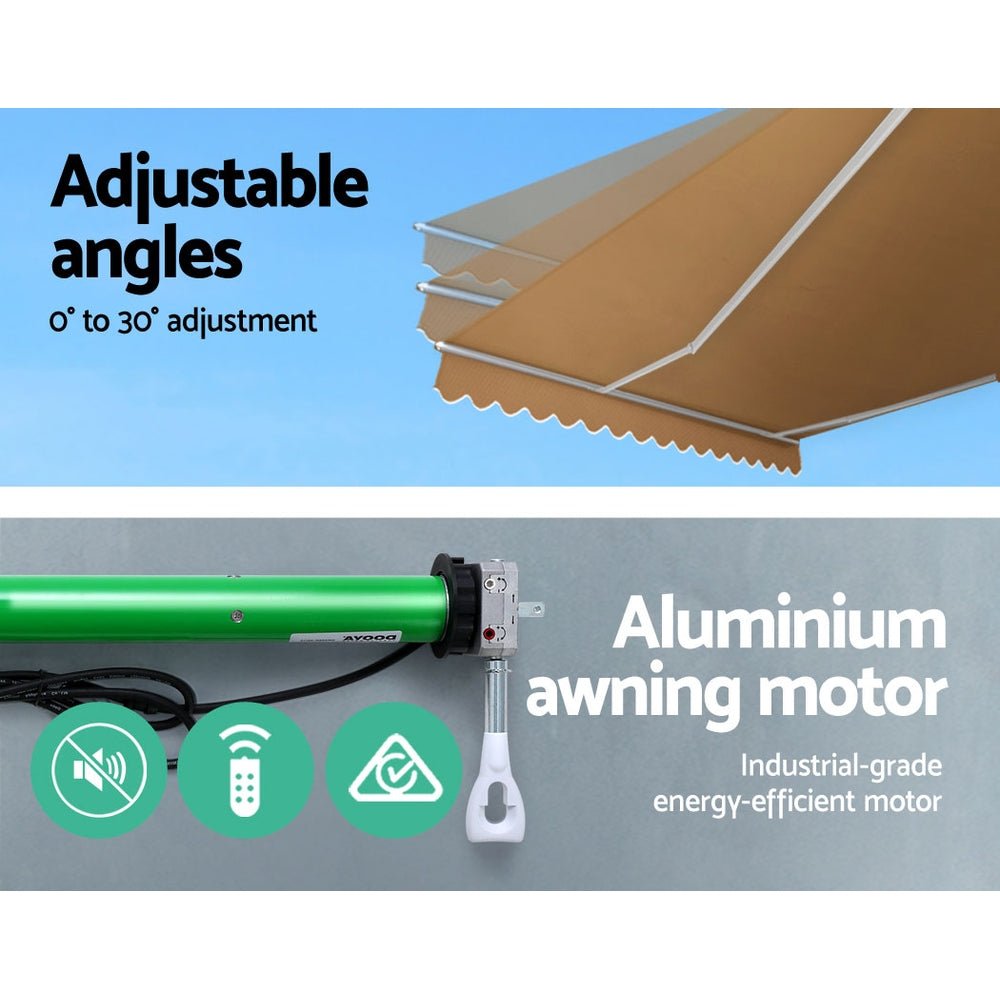 Retractable Folding Arm Awning Motorised Sunshade 4Mx3M Beige - Home & Garden > Shading > Awnings - Rivercity House & Home Co. (ABN 18 642 972 209) - Affordable Modern Furniture Australia