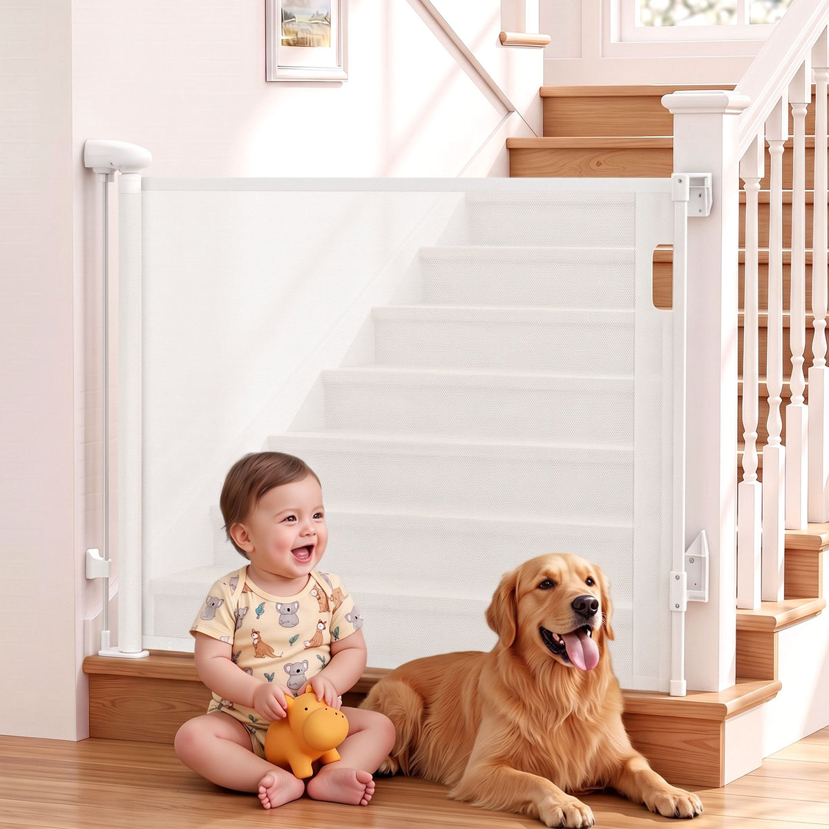 Retractable Gate Baby Gate Pet Safety Fence Extends up to 140cm White - Baby & Kids > Gates & Playpens > Safety Gates & Safety Accessories - Rivercity House & Home Co. (ABN 18 642 972 209) - Affordable Modern Furniture Australia