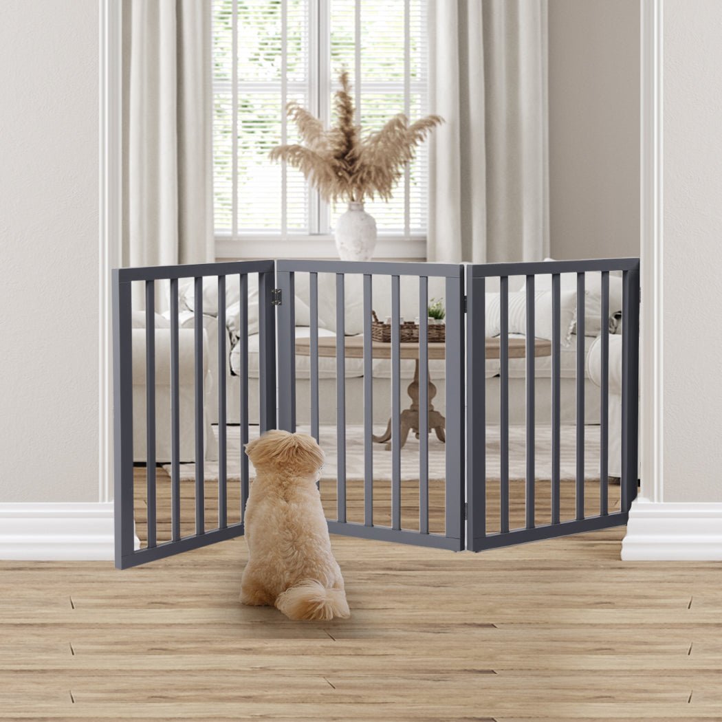 Retractable Wooden Pet Gate Dog Fence 2000x3mm - Grey - Rivercity House & Home Co. (ABN 18 642 972 209) - Affordable Modern Furniture Australia