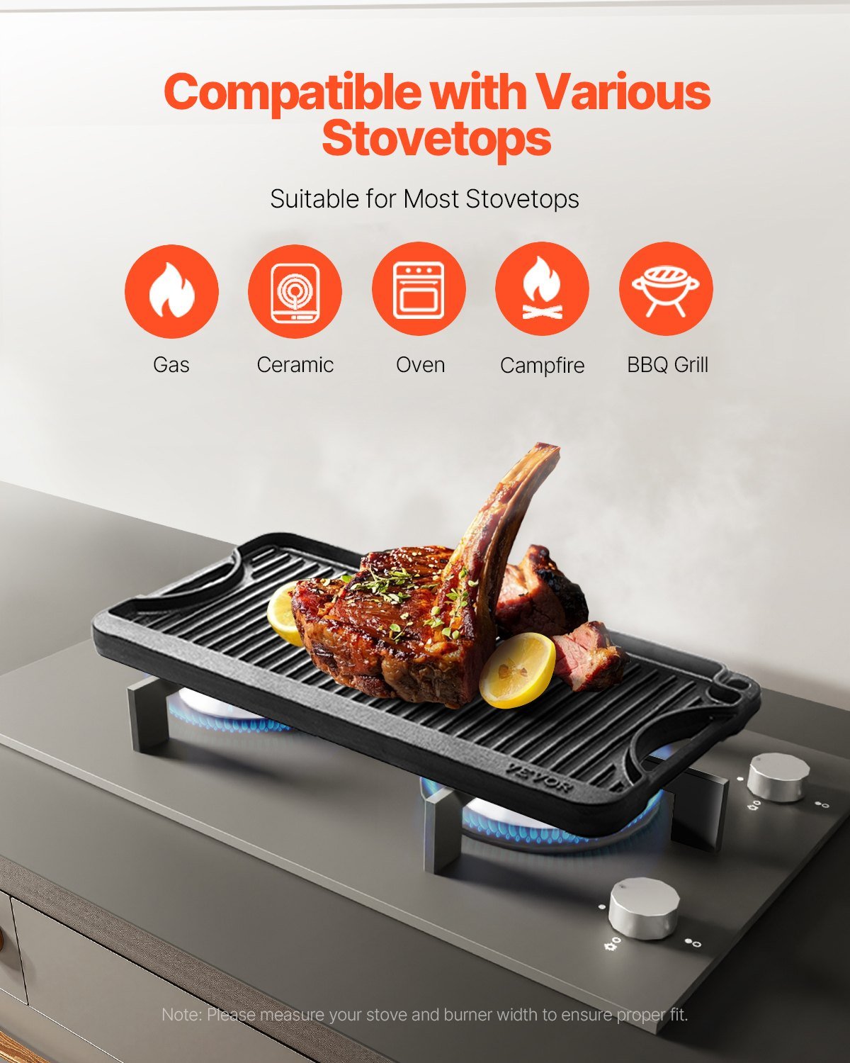 Reversible Grill/Griddle, 20x10 inch Pre - Seasoned Cast Iron Griddle, Portable Rectangular Pan with Handle, Family Cookware for Indoor/Outdoor Stove Top Burner, Gas, Camping BBQ, Black - Outdoor Recreation > Boating > Paddles & Oars - Rivercity House & Home Co. (ABN 18 642 972 209) - Affordable Modern Furniture Australia