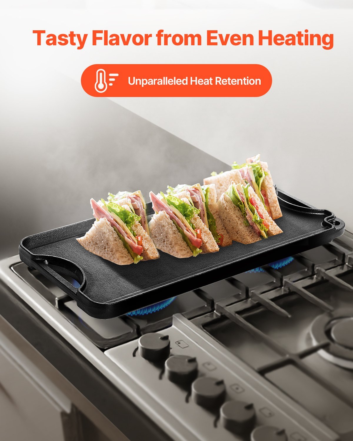 Reversible Grill/Griddle, 20x10 inch Pre - Seasoned Cast Iron Griddle, Portable Rectangular Pan with Handle, Family Cookware for Indoor/Outdoor Stove Top Burner, Gas, Camping BBQ, Black - Outdoor Recreation > Boating > Paddles & Oars - Rivercity House & Home Co. (ABN 18 642 972 209) - Affordable Modern Furniture Australia