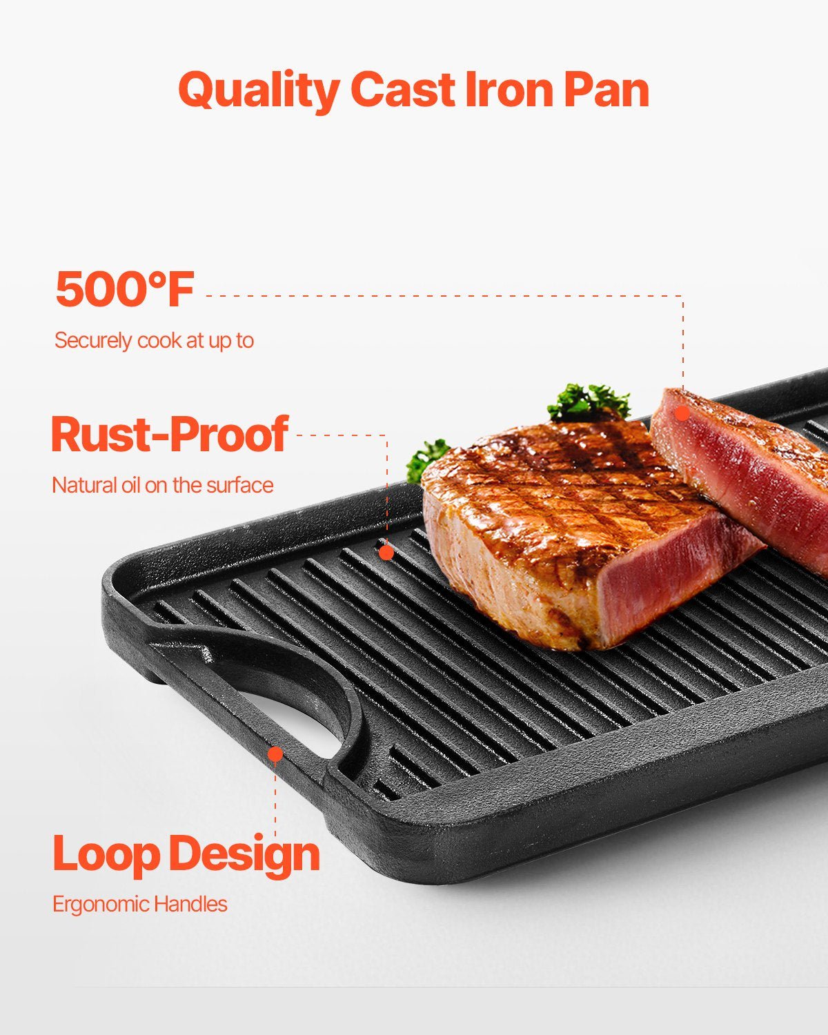 Reversible Grill/Griddle, 20x10 inch Pre - Seasoned Cast Iron Griddle, Portable Rectangular Pan with Handle, Family Cookware for Indoor/Outdoor Stove Top Burner, Gas, Camping BBQ, Black - Outdoor Recreation > Boating > Paddles & Oars - Rivercity House & Home Co. (ABN 18 642 972 209) - Affordable Modern Furniture Australia