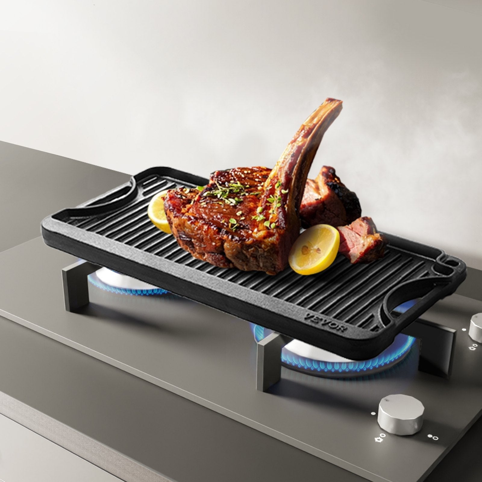Reversible Grill/Griddle, 20x10 inch Pre - Seasoned Cast Iron Griddle, Portable Rectangular Pan with Handle, Family Cookware for Indoor/Outdoor Stove Top Burner, Gas, Camping BBQ, Black - Outdoor Recreation > Boating > Paddles & Oars - Rivercity House & Home Co. (ABN 18 642 972 209) - Affordable Modern Furniture Australia