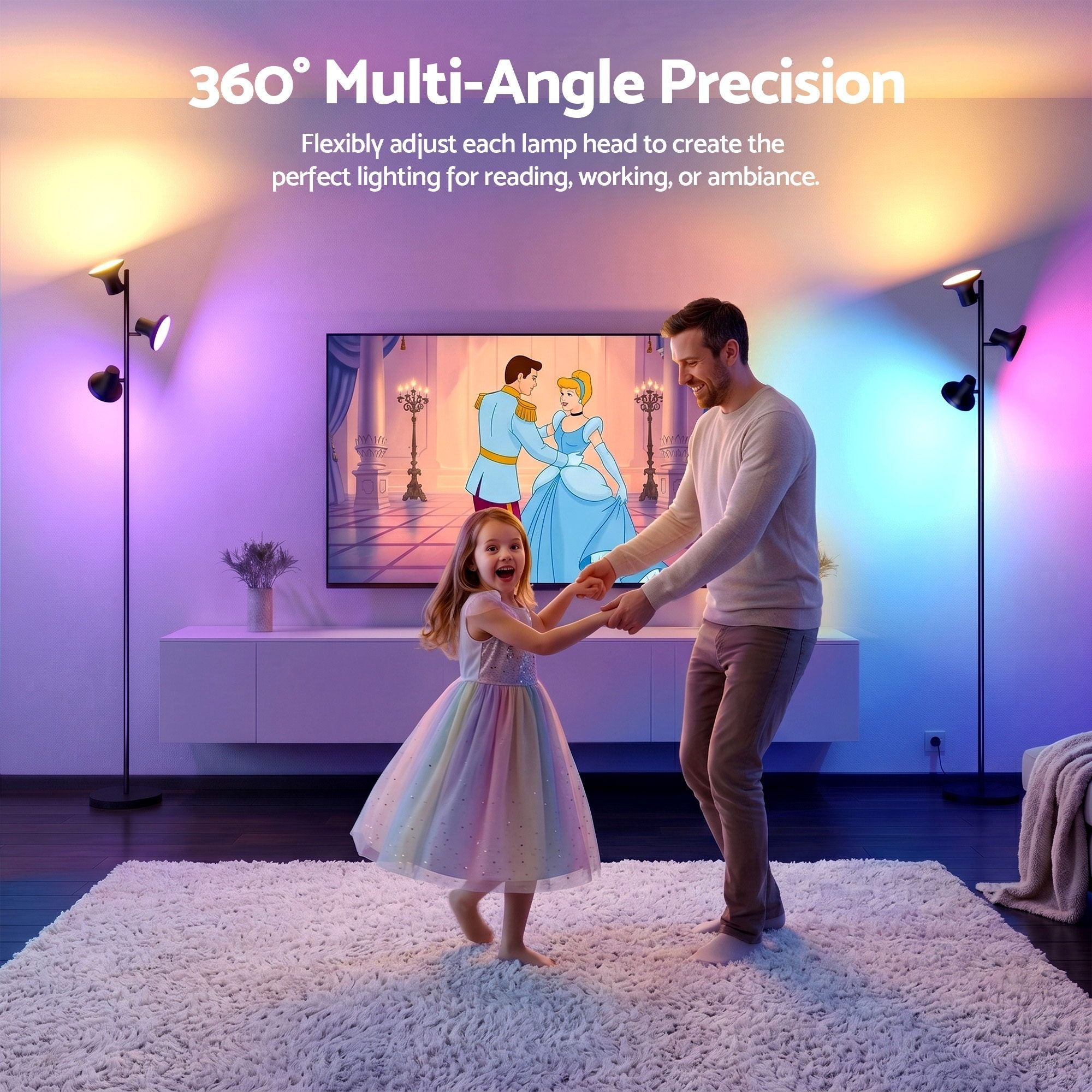 RGB Floor Lamp LED with 3 Swivel Lights Color Changing Lamp with Remote Stepless Dimmable - Home & Garden > Lighting > Floor Lamps - Rivercity House & Home Co. (ABN 18 642 972 209) - Affordable Modern Furniture Australia