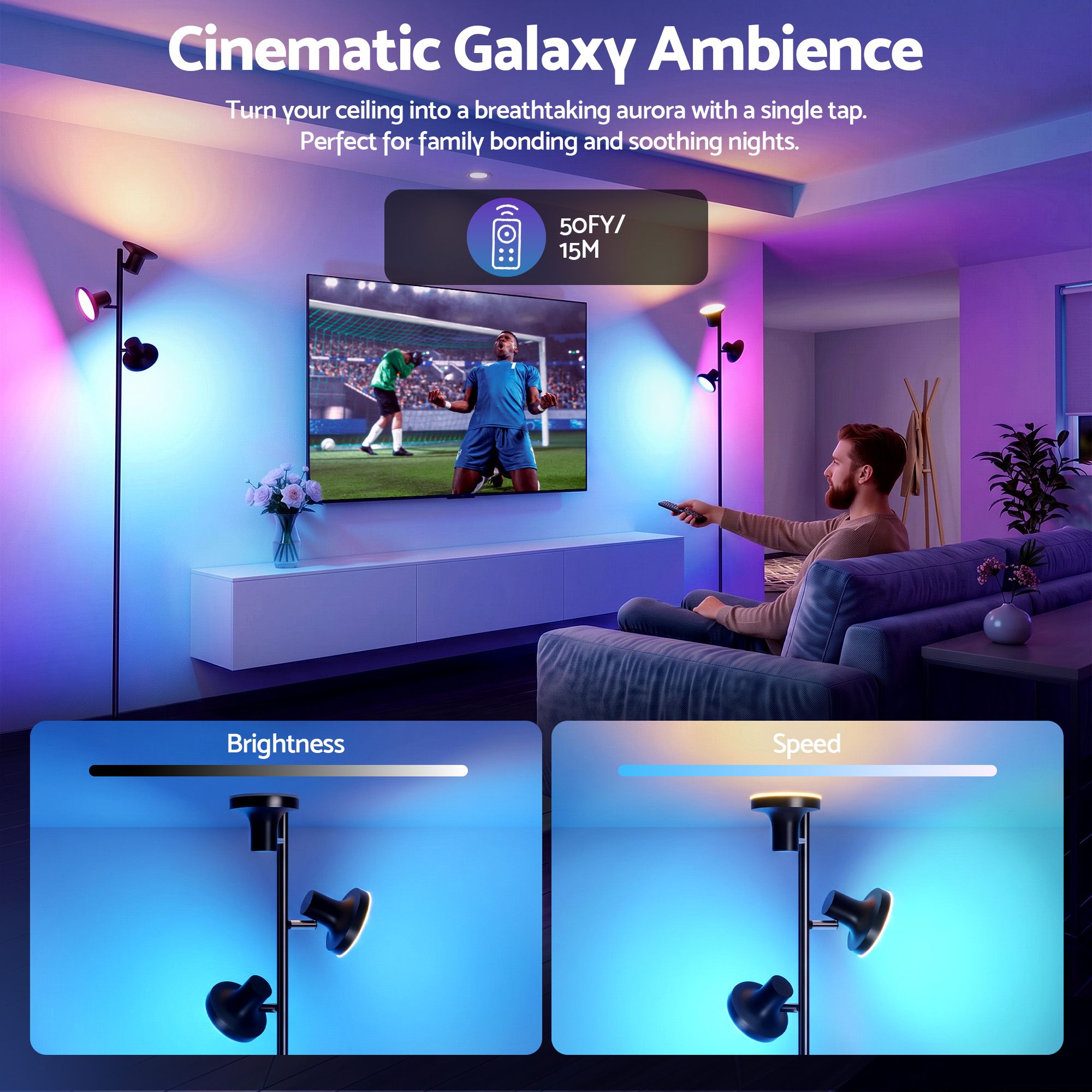 RGB Floor Lamp LED with 3 Swivel Lights Color Changing Lamp with Remote Stepless Dimmable - Home & Garden > Lighting > Floor Lamps - Rivercity House & Home Co. (ABN 18 642 972 209) - Affordable Modern Furniture Australia