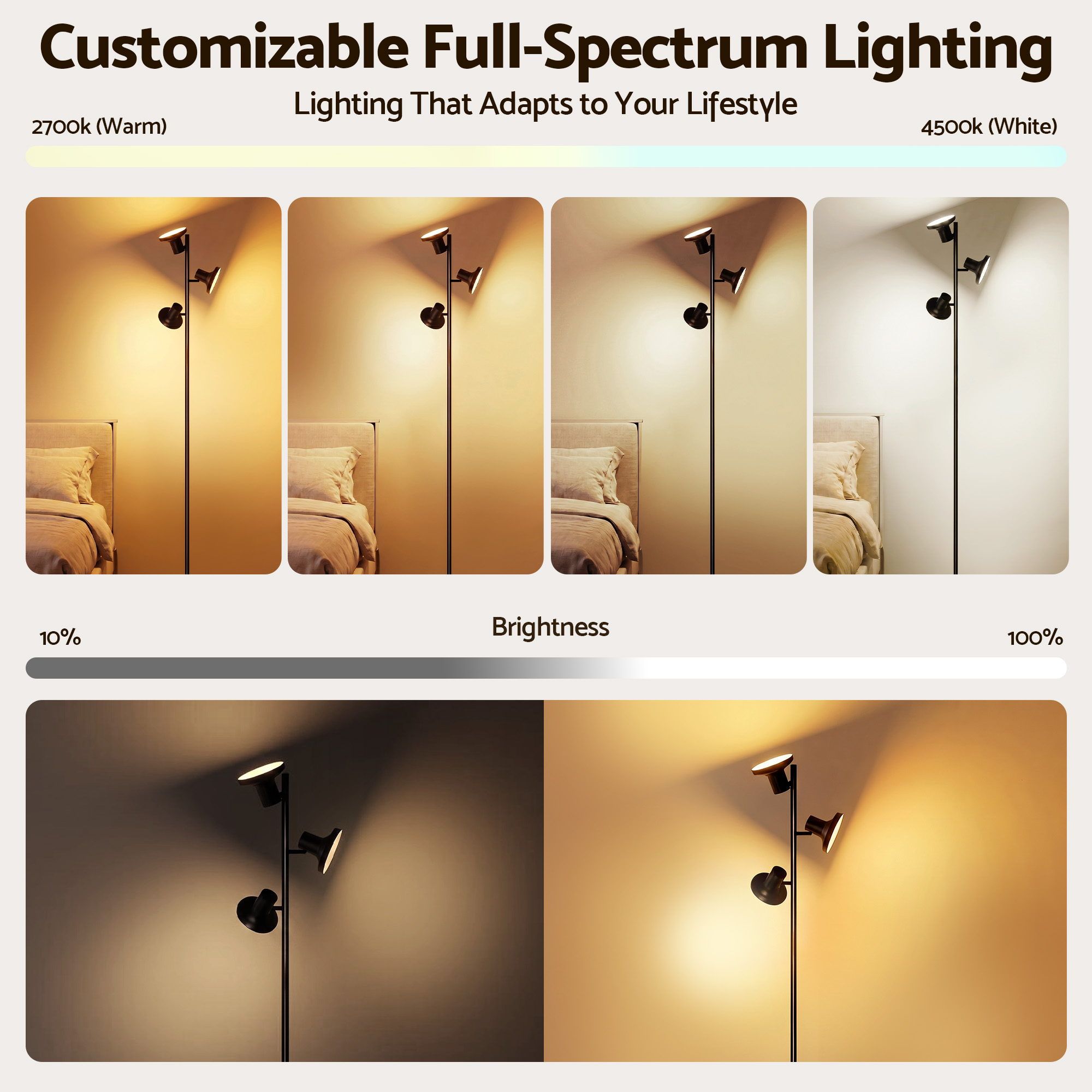 RGB Floor Lamp LED with 3 Swivel Lights Color Changing Lamp with Remote Stepless Dimmable - Home & Garden > Lighting > Floor Lamps - Rivercity House & Home Co. (ABN 18 642 972 209) - Affordable Modern Furniture Australia