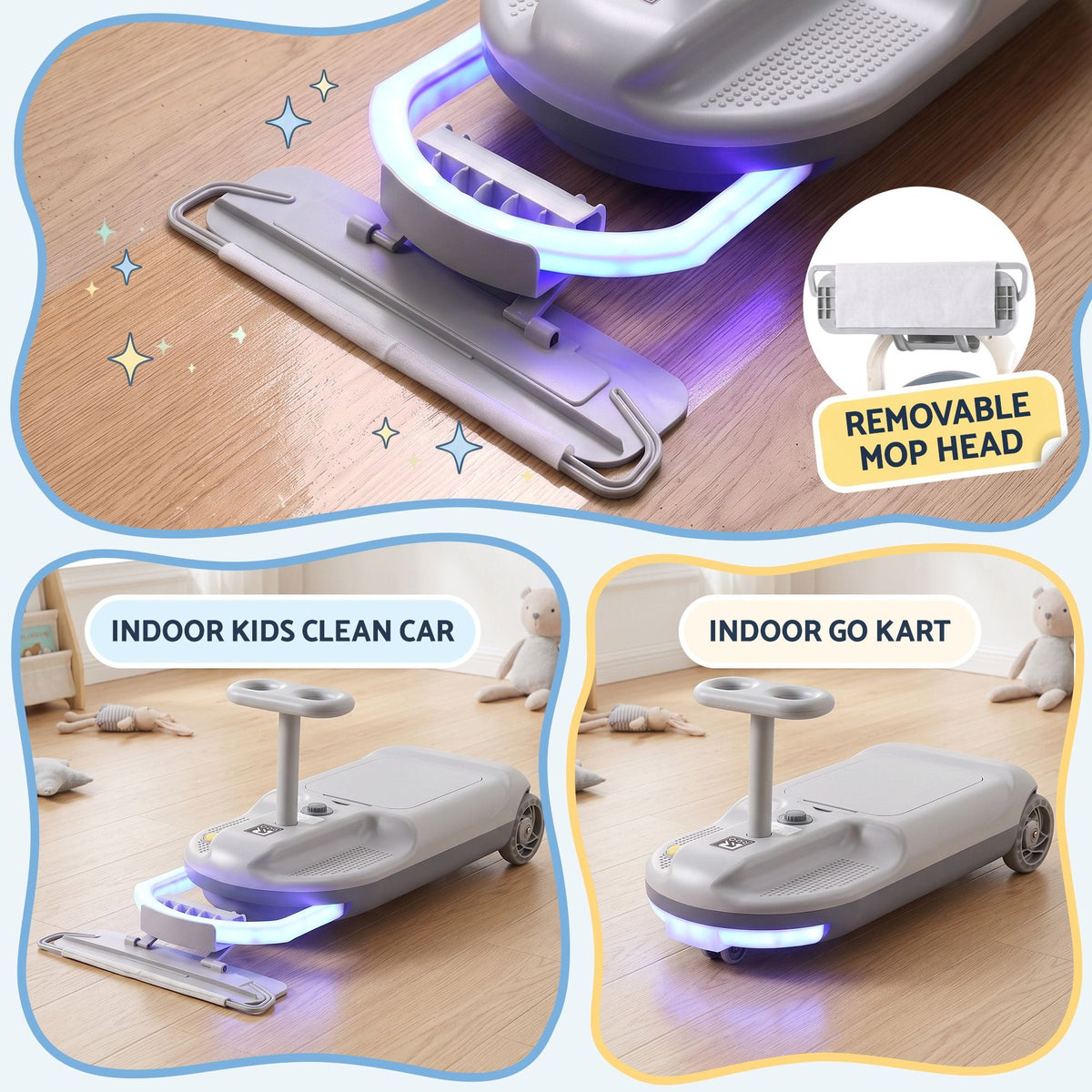 Rigo Ride on Car with Mop Storage Space Kids Clean Car 12V 86cm Grey - Baby & Kids > Ride On Cars, Go-karts & Bikes > Ride On Cars - Rivercity House & Home Co. (ABN 18 642 972 209) - Affordable Modern Furniture Australia