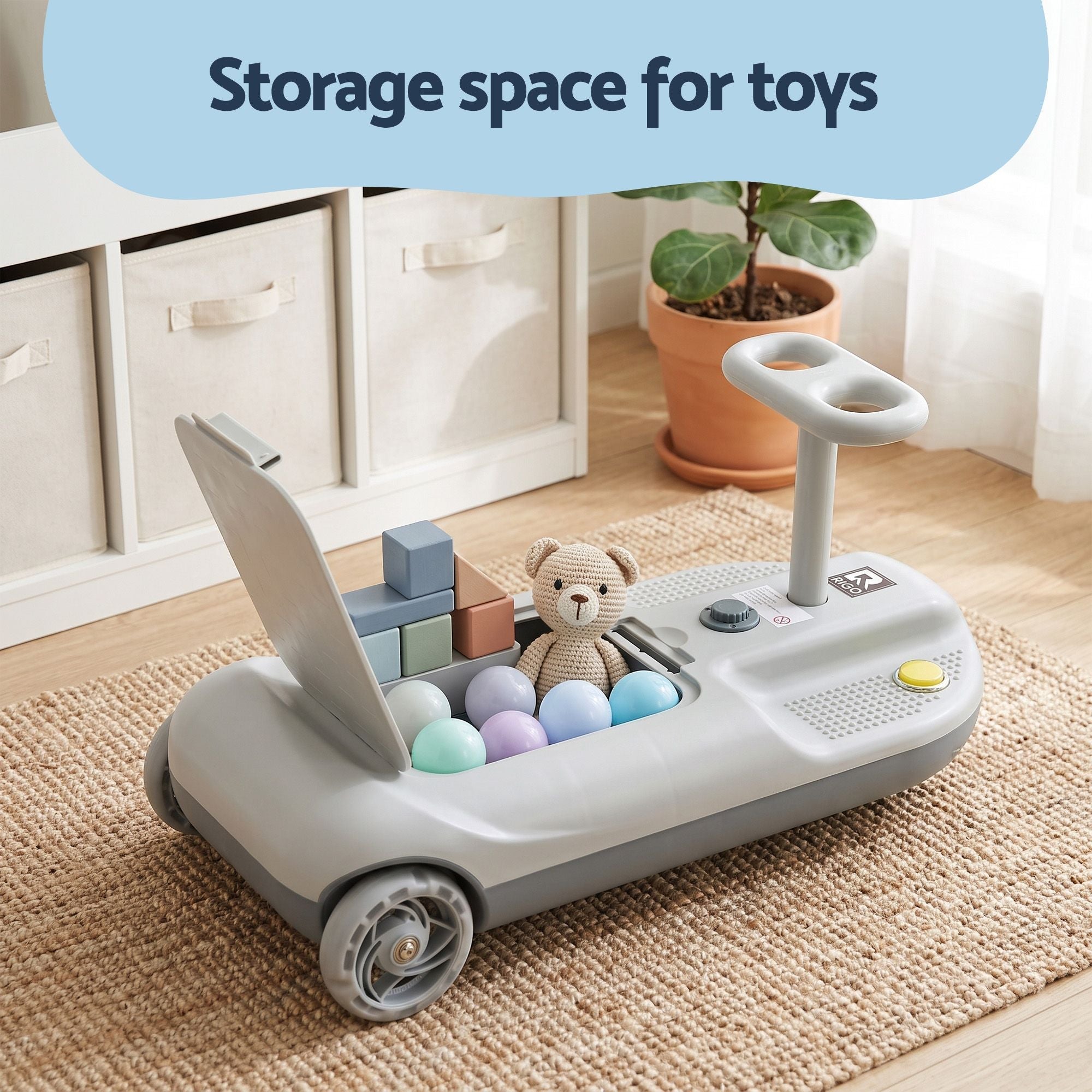 Rigo Ride on Car with Mop Storage Space Kids Clean Car 12V 86cm Grey - Baby & Kids > Ride On Cars, Go-karts & Bikes > Ride On Cars - Rivercity House & Home Co. (ABN 18 642 972 209) - Affordable Modern Furniture Australia