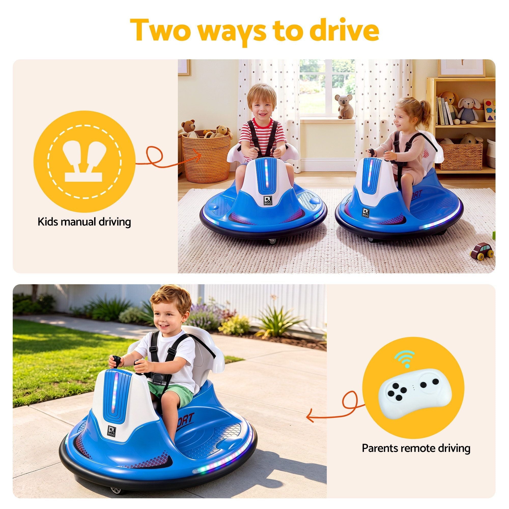 Rigo Ride on Cars Kids Bumper 12V Ride on Toy Toddler Remote Control Blue - Baby & Kids > Ride On Cars, Go-karts & Bikes > Ride On Cars - Rivercity House & Home Co. (ABN 18 642 972 209) - Affordable Modern Furniture Australia