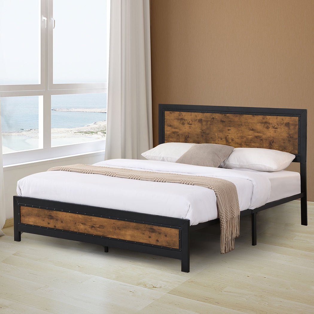 Rivet Industrial Queen Bed Frame – Brown - Rivercity House & Home Co. (ABN 18 642 972 209) - Affordable Modern Furniture Australia