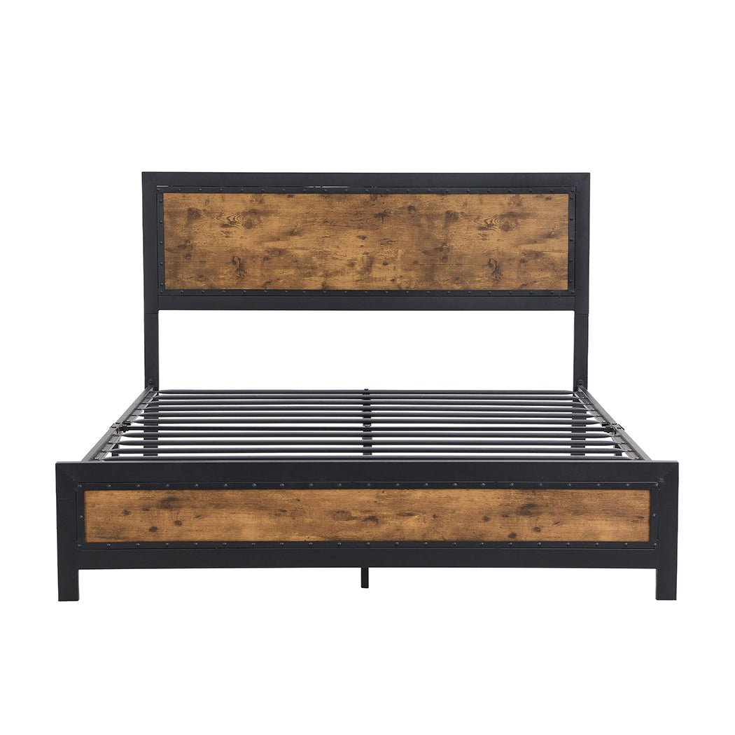 Rivet Industrial Queen Bed Frame – Brown - Rivercity House & Home Co. (ABN 18 642 972 209) - Affordable Modern Furniture Australia