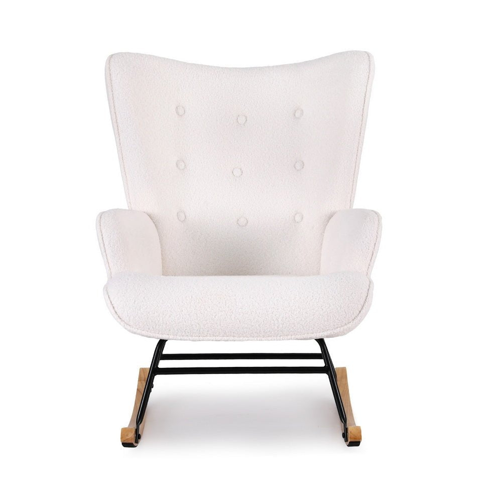 Rocking Armchair Nursing Chair Boucle Fabric White - Furniture > Bar Stools & Chairs > Arm Chairs & Recliners - Rivercity House & Home Co. (ABN 18 642 972 209) - Affordable Modern Furniture Australia