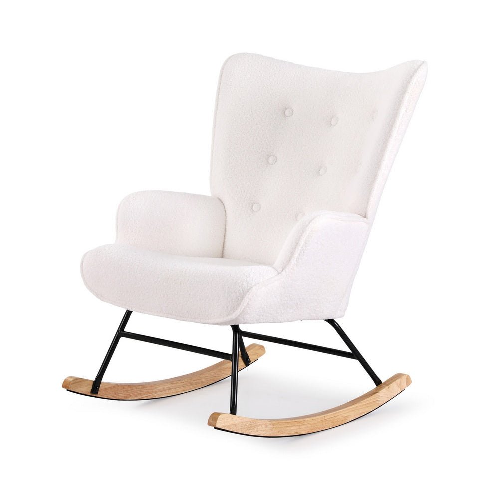 Rocking Armchair Nursing Chair Boucle Fabric White - Furniture > Bar Stools & Chairs > Arm Chairs & Recliners - Rivercity House & Home Co. (ABN 18 642 972 209) - Affordable Modern Furniture Australia