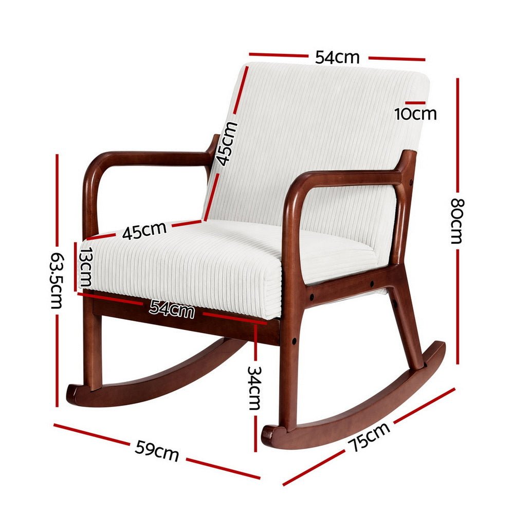 Rocking Armchair Nursing Chair Corduroy Beige - Furniture > Bar Stools & Chairs > Arm Chairs & Recliners - Rivercity House & Home Co. (ABN 18 642 972 209) - Affordable Modern Furniture Australia