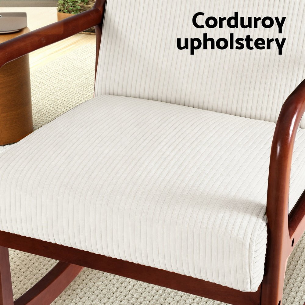 Rocking Armchair Nursing Chair Corduroy Beige - Furniture > Bar Stools & Chairs > Arm Chairs & Recliners - Rivercity House & Home Co. (ABN 18 642 972 209) - Affordable Modern Furniture Australia