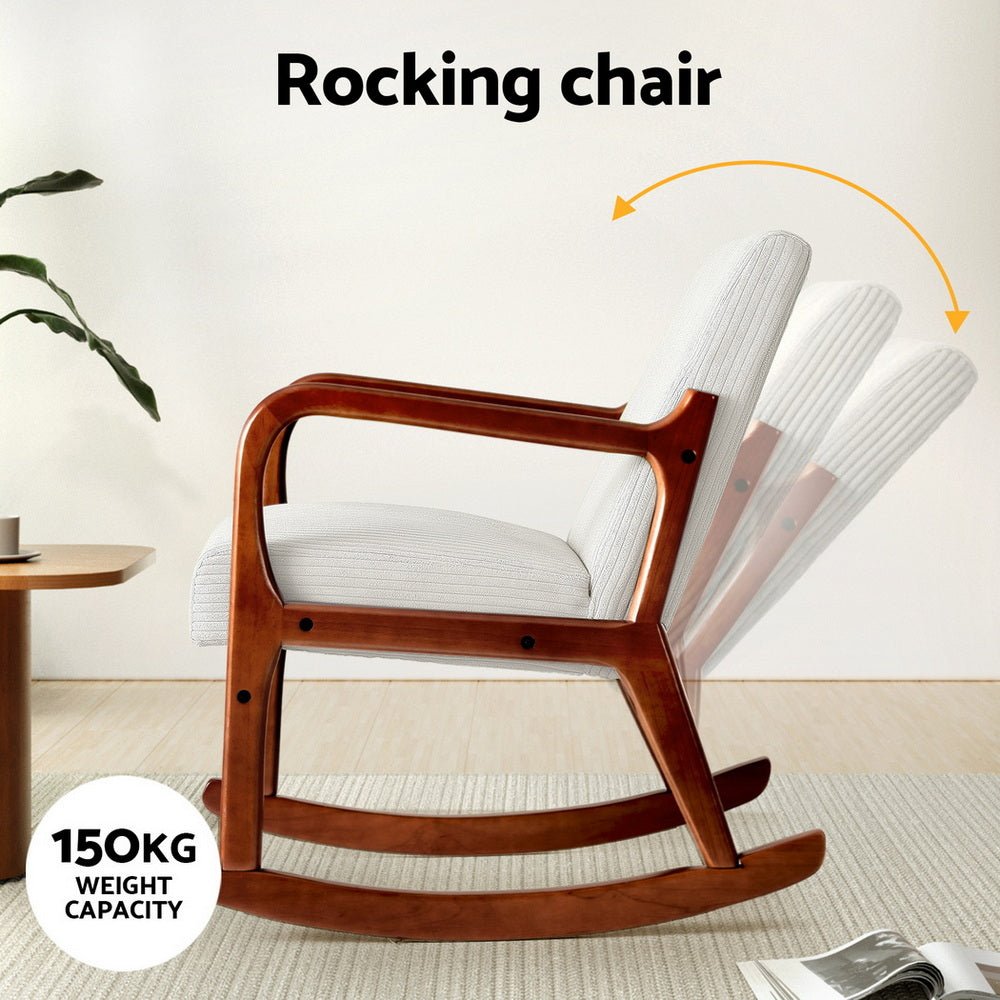 Rocking Armchair Nursing Chair Corduroy Beige - Furniture > Bar Stools & Chairs > Arm Chairs & Recliners - Rivercity House & Home Co. (ABN 18 642 972 209) - Affordable Modern Furniture Australia
