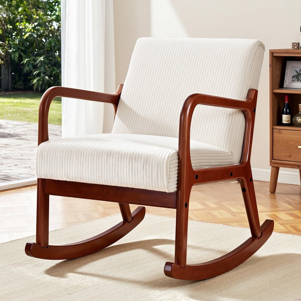 Rocking Armchair Nursing Chair Corduroy Beige - Furniture > Bar Stools & Chairs > Arm Chairs & Recliners - Rivercity House & Home Co. (ABN 18 642 972 209) - Affordable Modern Furniture Australia