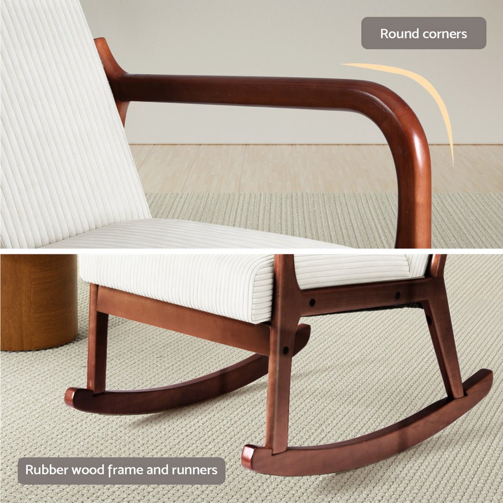 Rocking Armchair Nursing Chair Corduroy Beige - Furniture > Bar Stools & Chairs > Arm Chairs & Recliners - Rivercity House & Home Co. (ABN 18 642 972 209) - Affordable Modern Furniture Australia