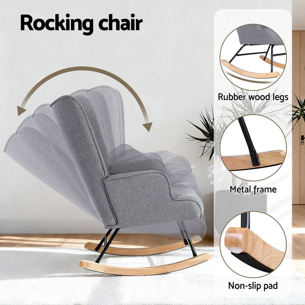 Rocking Armchair Nursing Chair Linen Fabric Grey - Furniture > Bar Stools & Chairs > Arm Chairs & Recliners - Rivercity House & Home Co. (ABN 18 642 972 209) - Affordable Modern Furniture Australia