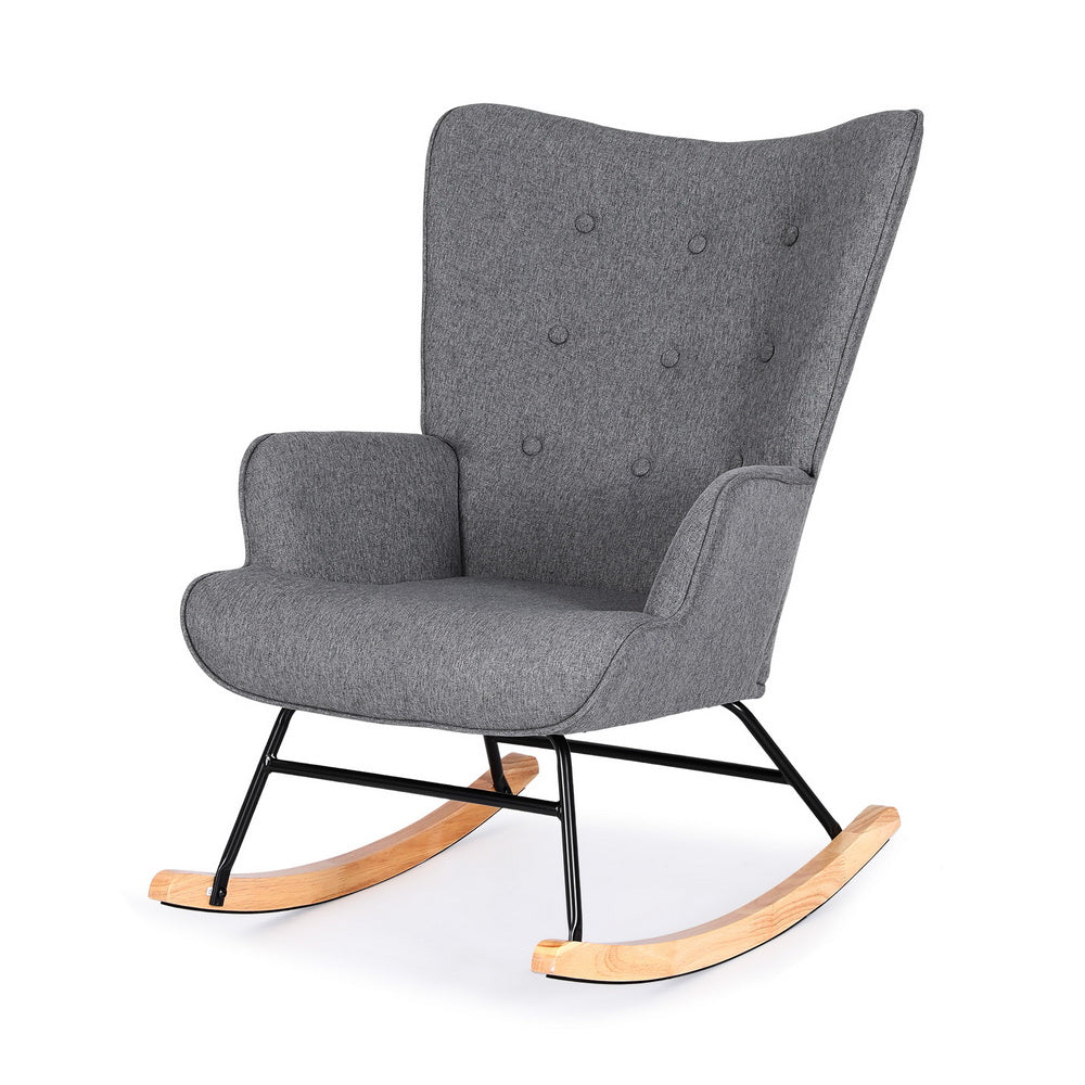 Rocking Armchair Nursing Chair Linen Fabric Grey - Furniture > Bar Stools & Chairs > Arm Chairs & Recliners - Rivercity House & Home Co. (ABN 18 642 972 209) - Affordable Modern Furniture Australia