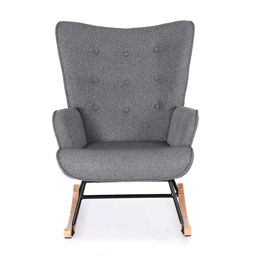 Rocking Armchair Nursing Chair Linen Fabric Grey - Furniture > Bar Stools & Chairs > Arm Chairs & Recliners - Rivercity House & Home Co. (ABN 18 642 972 209) - Affordable Modern Furniture Australia