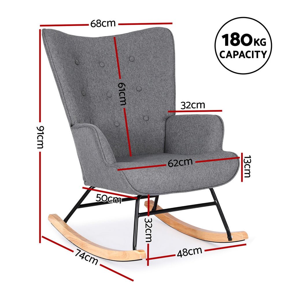 Rocking Armchair Nursing Chair Linen Fabric Grey - Furniture > Bar Stools & Chairs > Arm Chairs & Recliners - Rivercity House & Home Co. (ABN 18 642 972 209) - Affordable Modern Furniture Australia