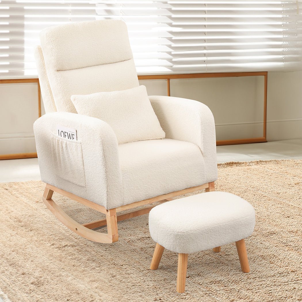 Rocking Chair and Ottoman Footrest with Side Pocket - Beige - Rivercity House & Home Co. (ABN 18 642 972 209) - Affordable Modern Furniture Australia