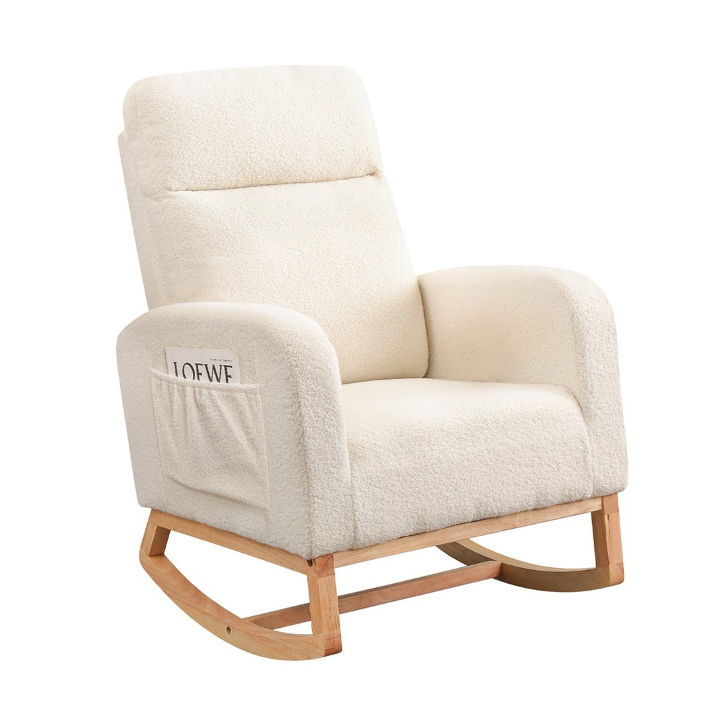 Rocking Chair and Ottoman Footrest with Side Pocket - Beige - Rivercity House & Home Co. (ABN 18 642 972 209) - Affordable Modern Furniture Australia