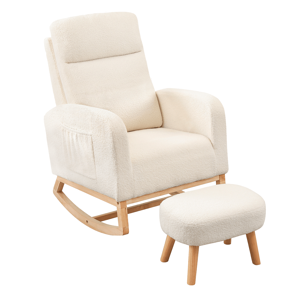 Rocking Chair and Ottoman Footrest with Side Pocket - Beige - Rivercity House & Home Co. (ABN 18 642 972 209) - Affordable Modern Furniture Australia