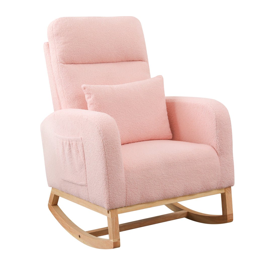 Rocking Chair and Ottoman Footrest with Side Pocket - Pink - Rivercity House & Home Co. (ABN 18 642 972 209) - Affordable Modern Furniture Australia